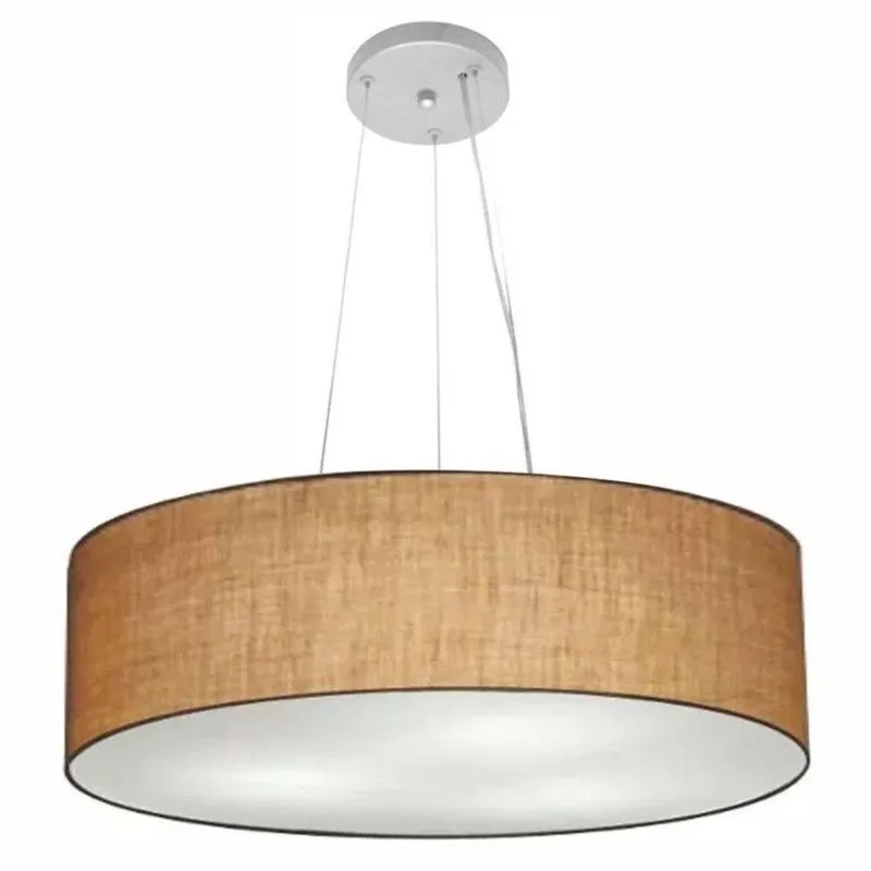 Lustre Pendente Cilíndrico MD-4029 Com Cúpula Em Tecido 60x15cm Bivolt Palha Vivare Brasil