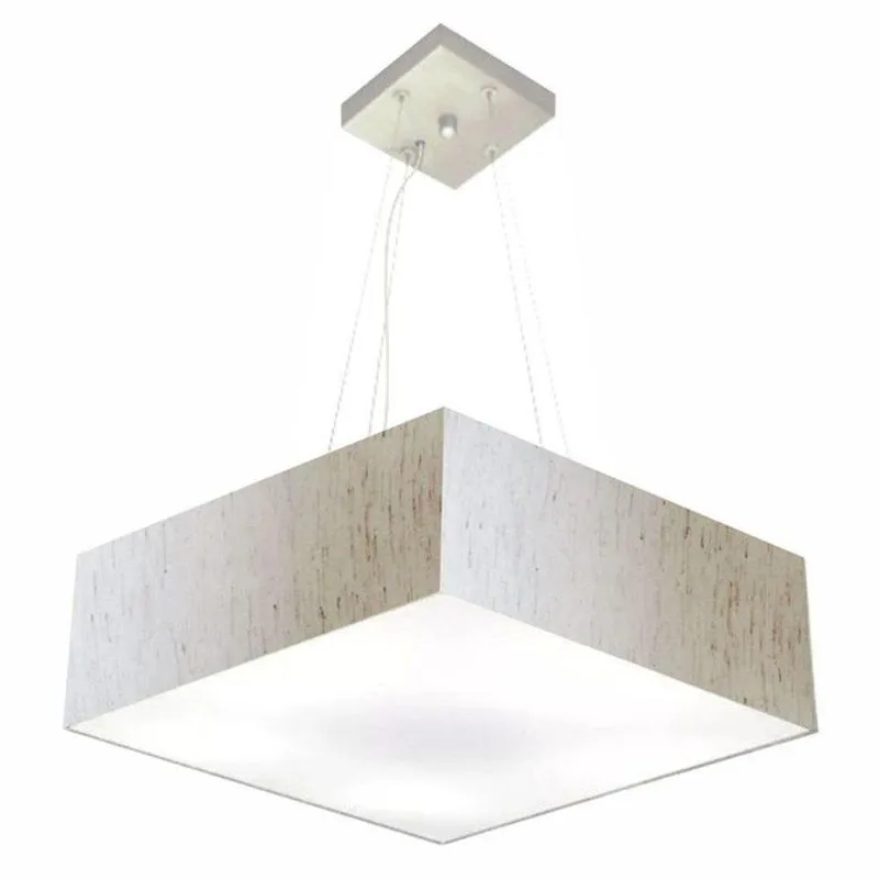Lustre Pendente Quadrado Vivare Md-4032 Cúpula Em Tecido 15/50x50cm - Bivolt Linho Bege 127/220v