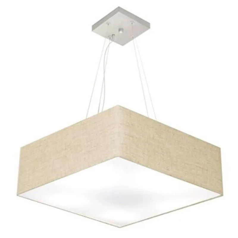Lustre Pendente Quadrado Vivare Md-4032 Cúpula Em Tecido 15/50x50cm - Bivolt Rustico-bege 127/220v