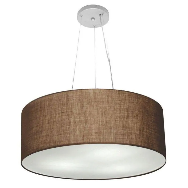 Lustre Pendente Cilíndrico MD-4047 Com Cúpula Em Tecido 50x21cm Café Vivare Brasil Iluminação