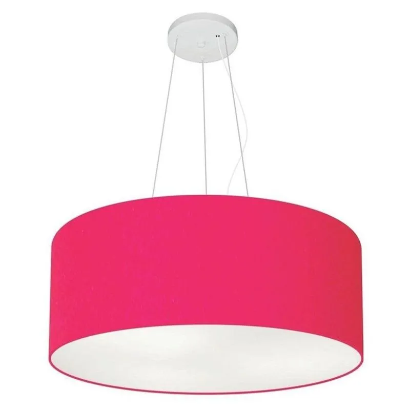 Lustre Pendente Cilíndrico MD-4047 Cúpula Em Tecido 50x21cm Bivolt Rosa-Pink Vivare Brasil