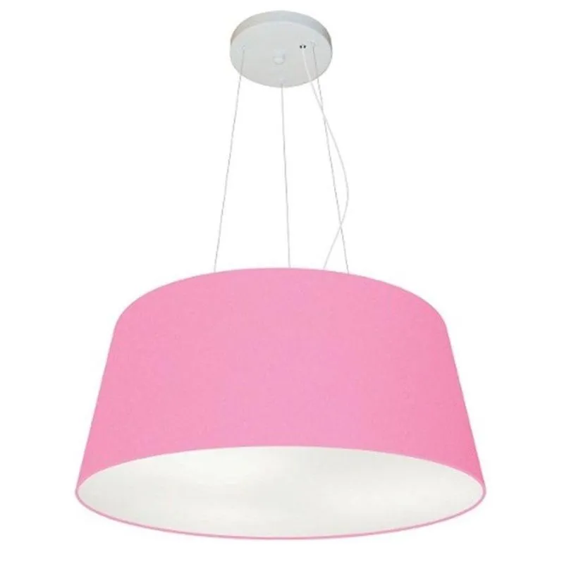 Lustre Pendente MD-4048 Cúpula em Tecido Cone Médio Bivolt Rosa-bebê Vivare Brasil Iluminação