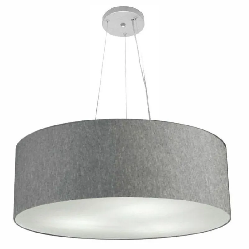 Lustre Pendente Cilíndrico MD-4070 Cúpula Tecido 80x30cm Bivolt Rústico-Cinza Vivare Brasil