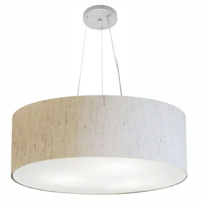 Lustre Pendente Cilíndrico MD-4070 Cúpula em Tecido 80x30cm Bivolt 110V-220V Linho Bege Vivare