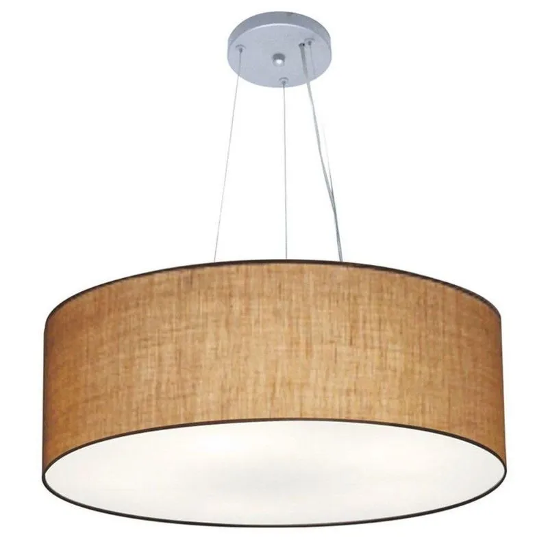 Lustre Pendente Cilíndrico MD-4070 Com Cúpula Em Tecido 80x30cm Bivolt Palha Vivare Brasil