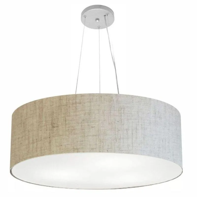 Lustre Pendente Cilíndrico MD-4070 Cúpula Em Tecido 80x30cm Bivolt Rústico-bege Vivare Brasil