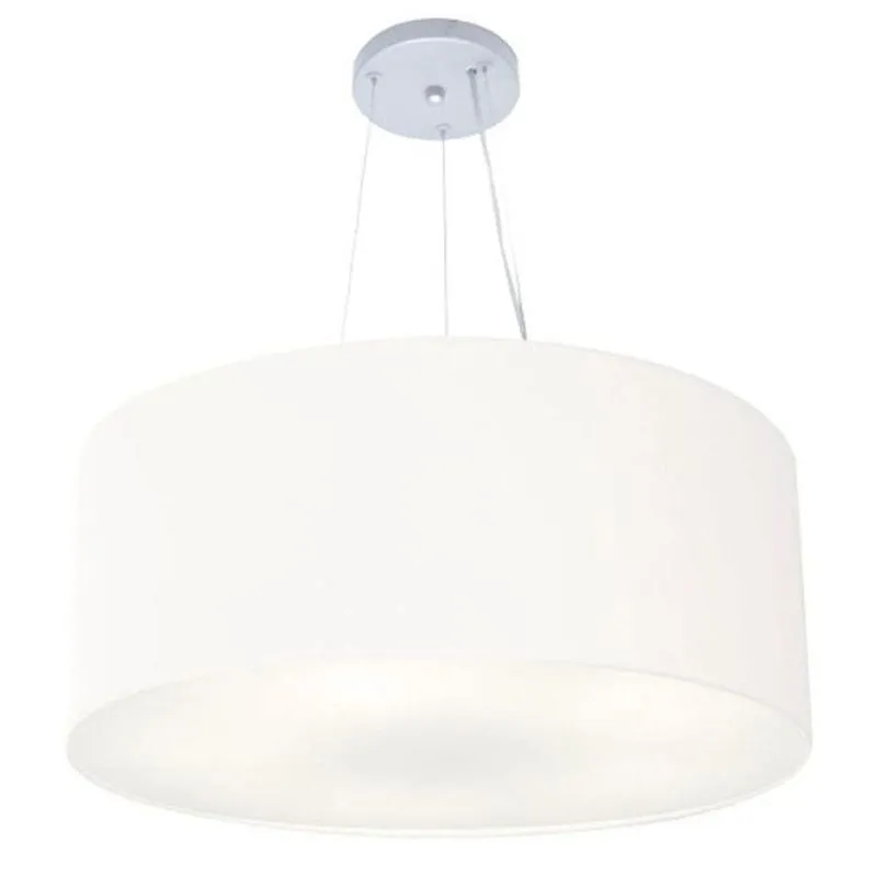 Lustre Pendente Cilíndrico MD-4150 Cúpula em Tecido 70x21cm Bivolt Branco Vivare Brasil Iluminação