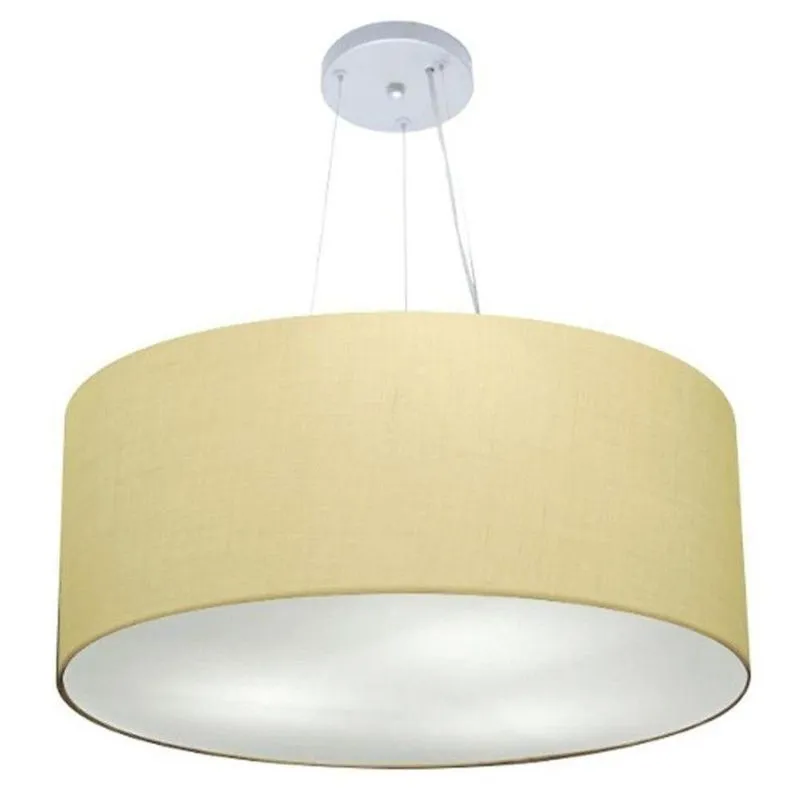 Lustre Pendente Cilíndrico MD-4150 Cúpula em Tecido 70x21cm Bivolt Algodão Cru Vivare Brasil