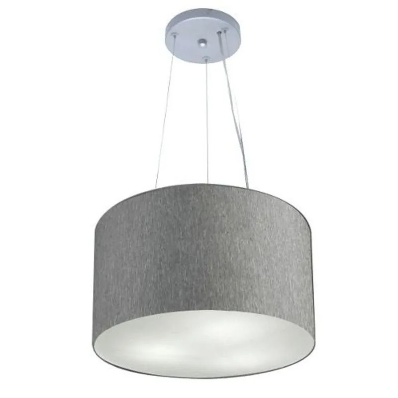 Lustre Pendente Cilíndrico MD-4182 Cúpula Em Tecido 40x25cm Bivolt 110V-220V Rústico-Cinza Vivare