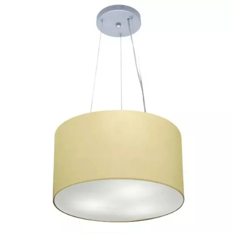 Lustre Pendente Cilíndrico Vivare Md-4182 Cúpula Em Tecido 40x25cm - Bivolt Algodão-crú 127/220v