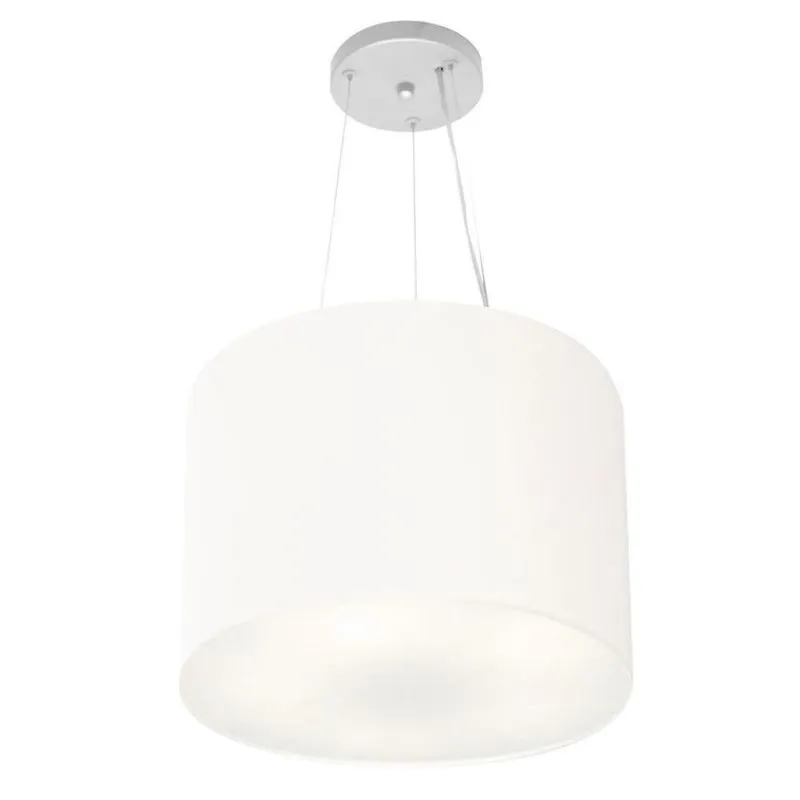 Lustre Pendente Cilíndrico Vivare Md-4183 Cúpula Em Tecido 40x30cm - Bivolt Branco 127/220v