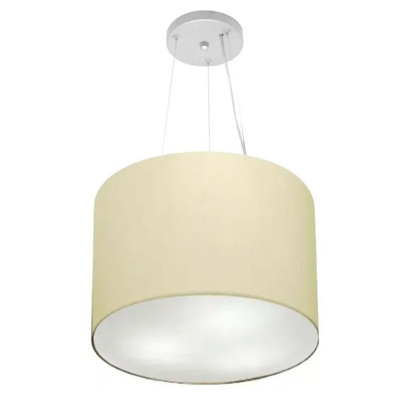 Lustre Pendente Cilíndrico MD-4183 Cúpula em Tecido 40x30cm Bivolt Algodão Cru Bege Vivare Brasil