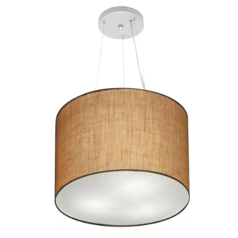 Lustre Pendente Cilíndrico MD-4183 Cúpula Em Tecido 40x30cm Bivolt 110V-220V Palha Vivare Brasil