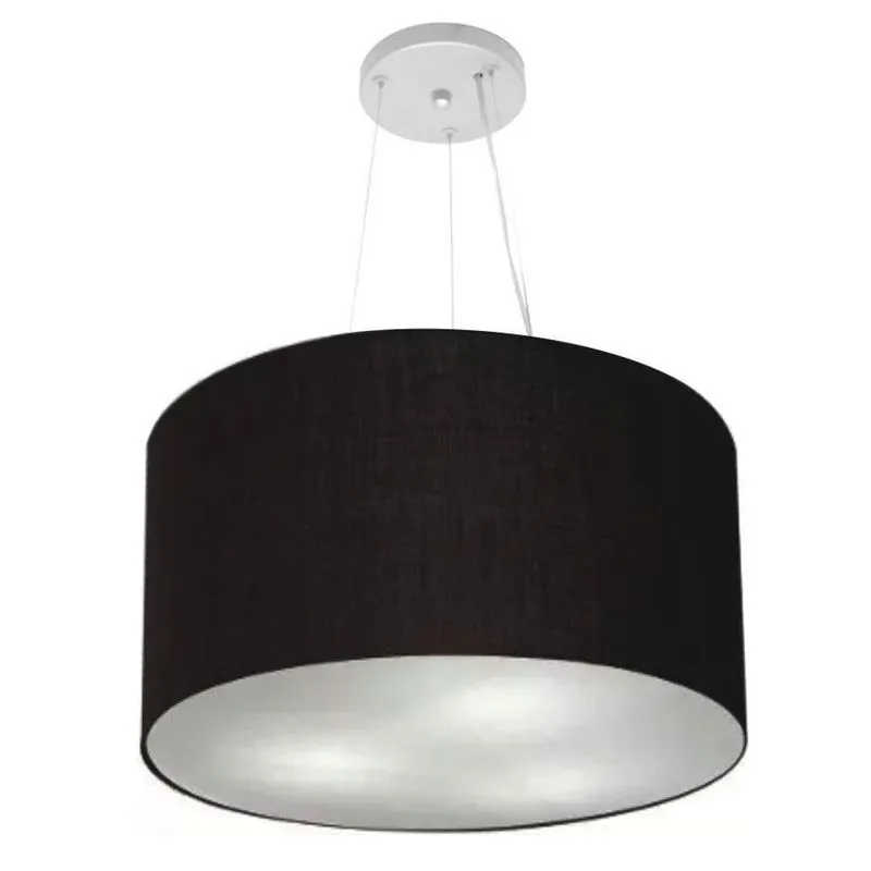 Lustre Pendente Cilíndrico Vivare Md-4187 Cúpula Em Tecido 45x30cm - Bivolt Preto 127/220v