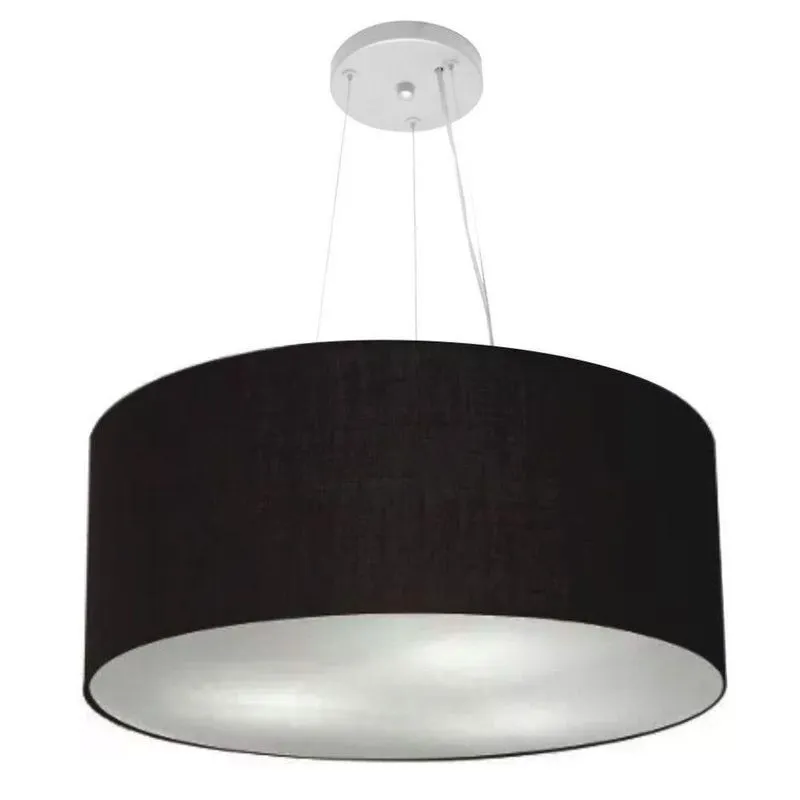 Lustre Pendente Cilíndrico Vivare Md-4188 Cúpula Em Tecido 50x25cm - Bivolt Preto 127/220v