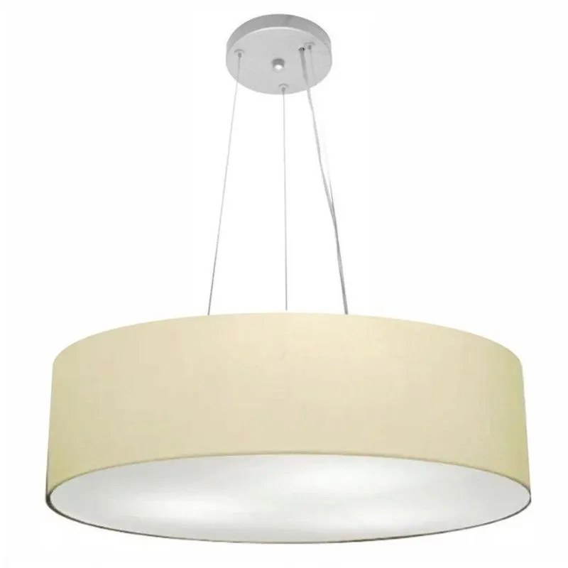 Lustre Pendente Cilíndrico MD-4193 Cúpula em Tecido 70x15cm Algodão Cru Prata Vivare Brasil