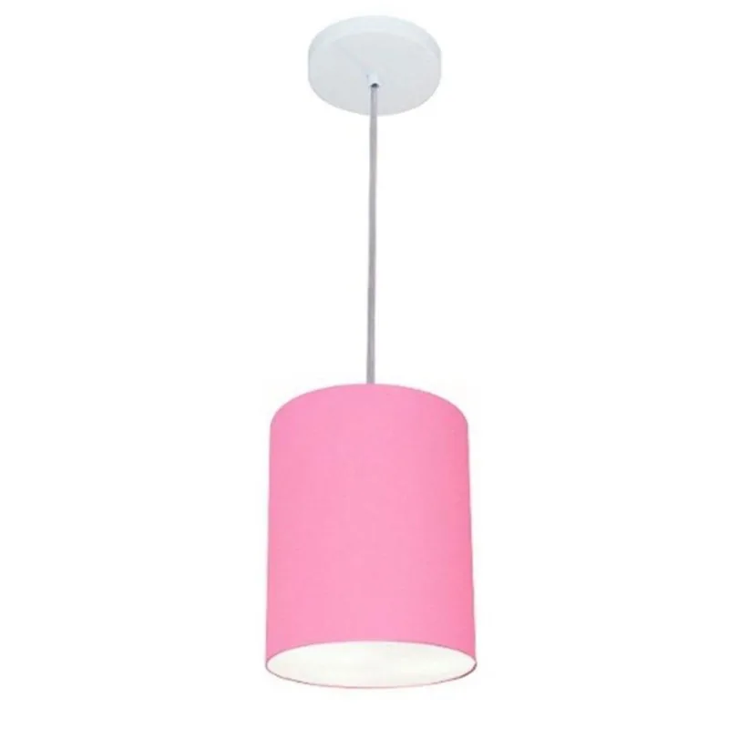 Lustre Cilíndrico Md-4012 Tecido 18x25cm Bivolt Rosa Bebê - Vivare Brasil Iluminação