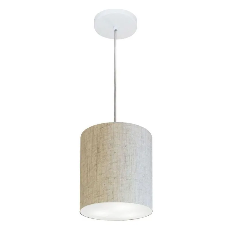 Lustre Pendente Cilíndrico Md-4012 18x25 Bivolt Rústico Bege