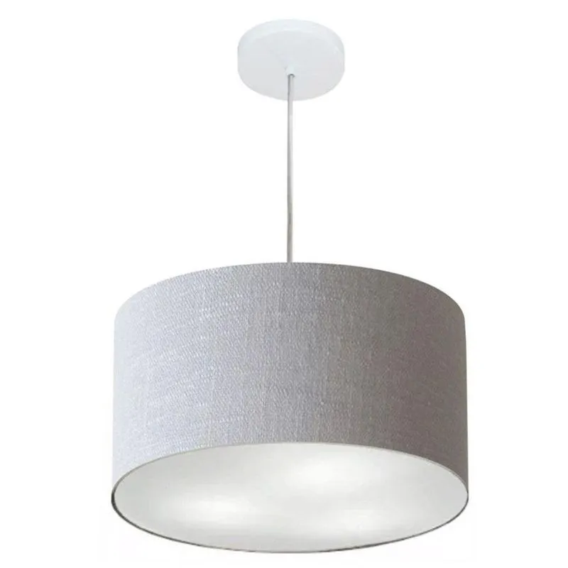 Lustre Pendente Cilíndrico MD-4019 Com Cúpula Em Tecido Bivolt E Canopla Em Alumínio Cinza Vivare
