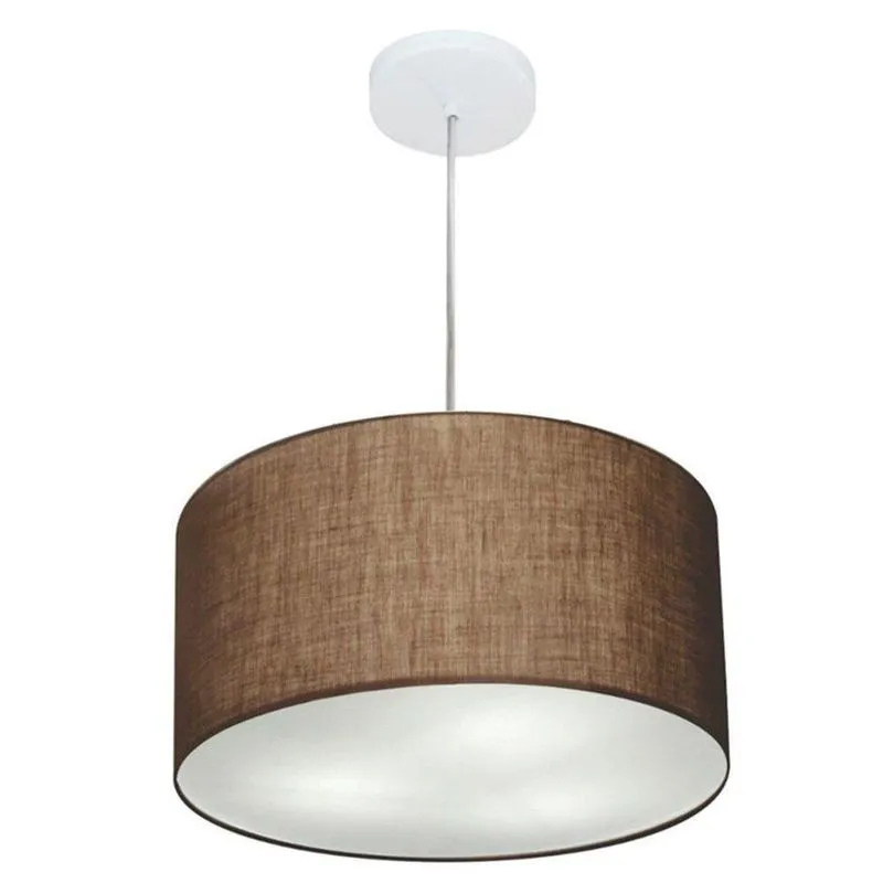 Lustre Pendente Cilíndrico MD-4019 Cúpula em Tecido 40x21cm Bivolt Café Vivare Brasil Iluminação