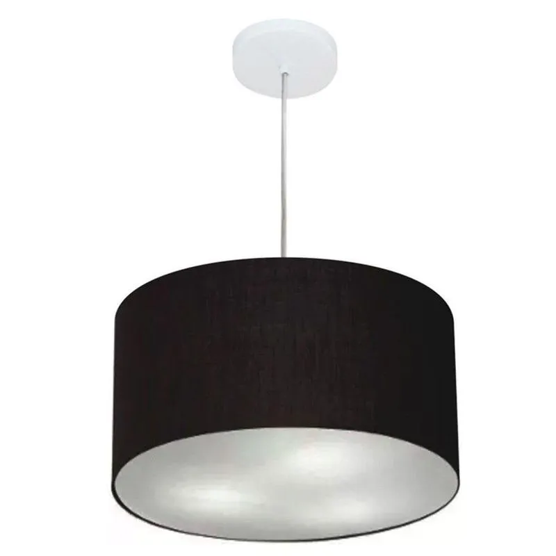 Lustre Pendente Cilíndrico MD-4019 Cúpula Em Tecido 40x21cm Bivolt 110V-220V Preto Vivare Brasil