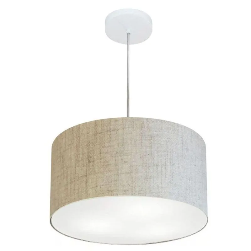 Lustre Pendente Cilíndrico MD-4019 Cúpula Em Tecido 40x21cm Bivolt Rústico-Bege Vivare Brasil