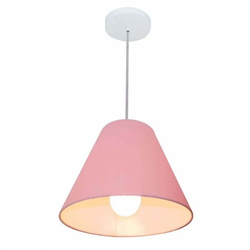 Lustre Pendente Cone Md-4028 25/30x12cm Bivolt Rosa Bebê