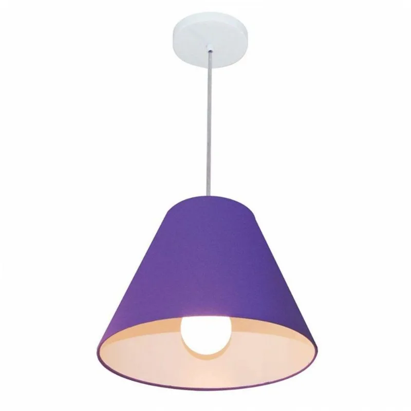 Lustre Pendente Cone Md-4028 Tecido 25/30x12cm Bivolt Roxo