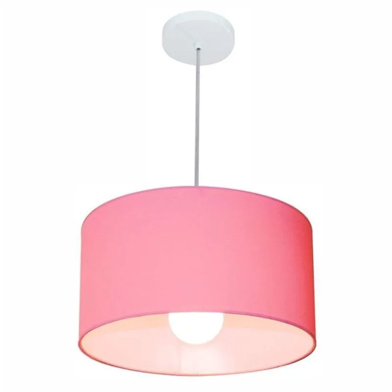 Lustre Pendente Cilíndrico Free Lux Para Mesa De Jantar, Sala, Quarto, Churrasqueira E Balcão. Rosa-bebê Tam: 40x21cm