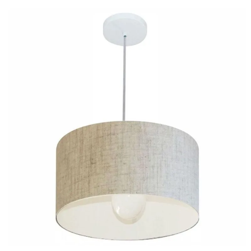 Lustre Cilíndrico Md-4031 Tecido 40x21cm Bivolt Rústico Bege - Vivare Brasil Iluminação