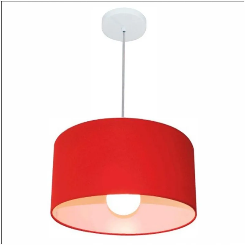 Lustre Cilíndrico Md-4031 Tecido 40x21cm Bivolt Vermelho - Vivare Brasil Iluminação