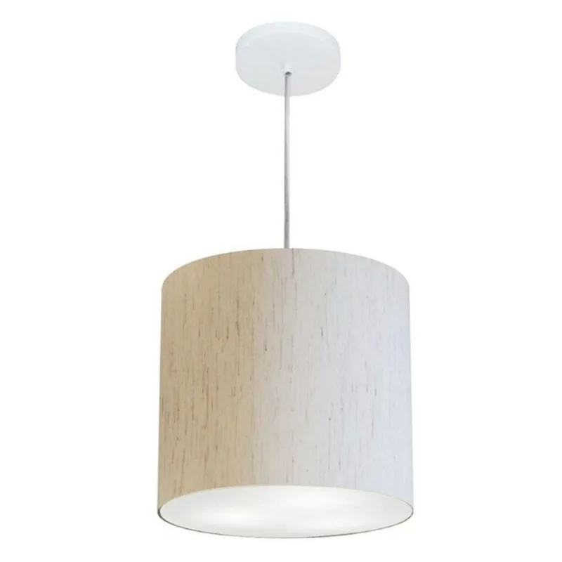 Lustre Cilíndrico Md-4036 Tecido 30x31cm Bivolt Linho Bege - Vivare Brasil Iluminação