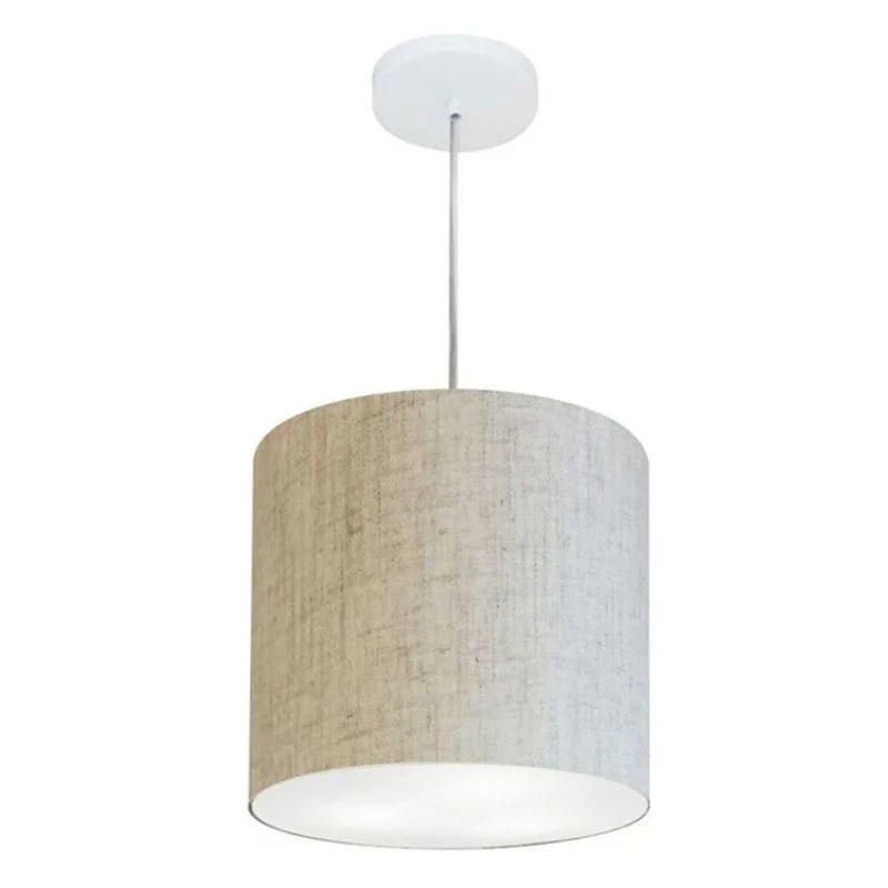 Lustre Cilíndrico Md-4036 Tecido 30x31cm Bivolt Rústico Bege - Vivare Brasil Iluminação