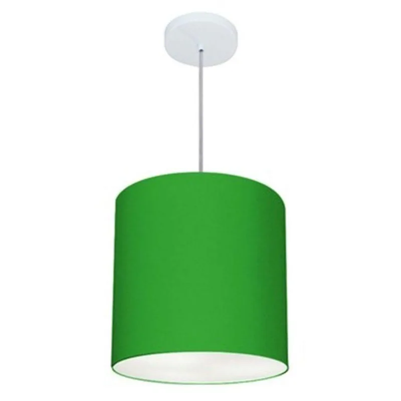 Lustre Cilíndrico Md-4036 Tecido 30x31cm Bivolt Verde Folha - Vivare Brasil Iluminação