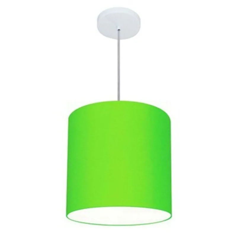 Lustre Cilíndrico Md-4036 Tecido 30x31cm Bivolt Verde Limão - Vivare Brasil Iluminação