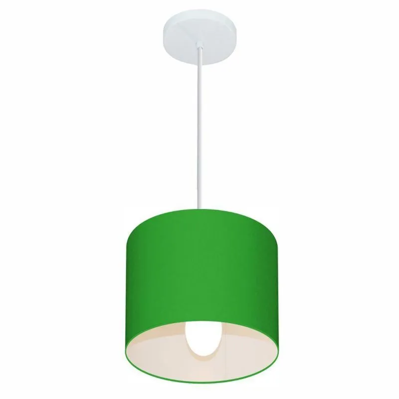 Lustre Pendente Cilíndrico Free Lux Para Mesa De Jantar, Sala, Quarto, Churrasqueira E Balcão. Verde-folha Tam: 18x18cm