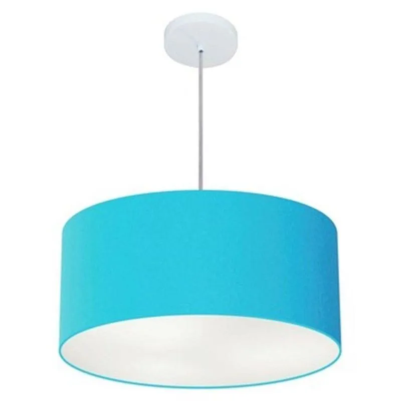 Lustre Pendente Cilíndrico MD-4049 Com Cúpula Em Tecido Bivolt Azul-turquesa Vivare Brasil