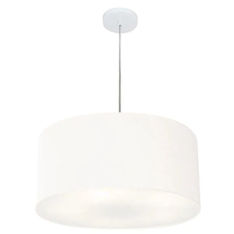 Lustre Pendente Cilíndrico MD-4049 Com Cúpula Em Tecido Bivolt Branco Vivare Brasil Iluminação