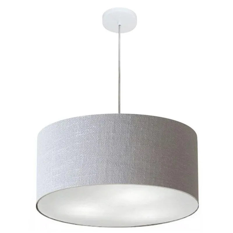 Lustre Pendente Cilíndrico MD-4049 com Cúpula em Tecido Bivolt Rústico-Cinza Vivare Brasil