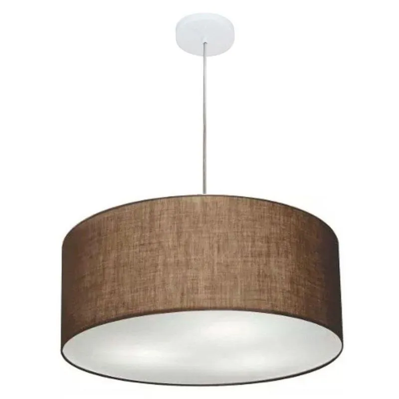 Lustre Pendente Cilíndrico MD-4049 Cúpula em Tecido 50x21cm Bivolt Café Vivare Brasil Iluminação