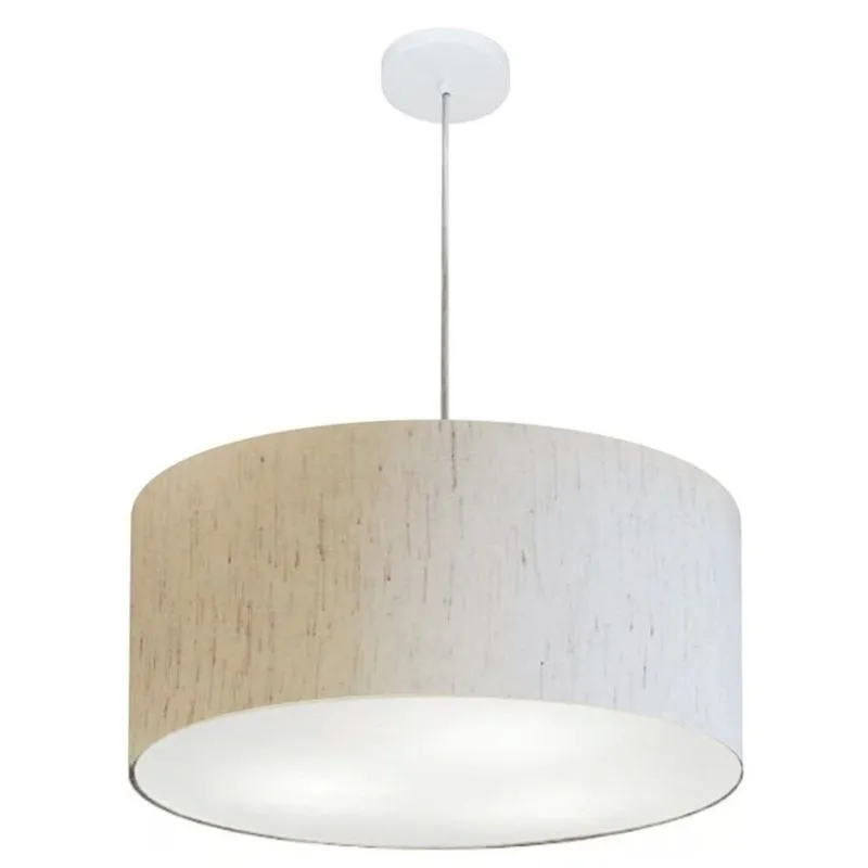 Lustre Pendente Cilíndrico Vivare Md-4049 Cúpula Em Tecido 50x21cm - Bivolt Linho Bege