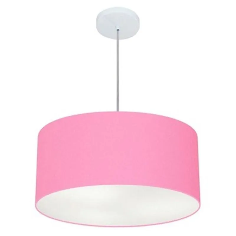 Lustre Pendente Cilíndrico MD-4049 Cúpula em Tecido 50x21cm Bivolt 110V-220V Rosa-bebê Vivare Brasil