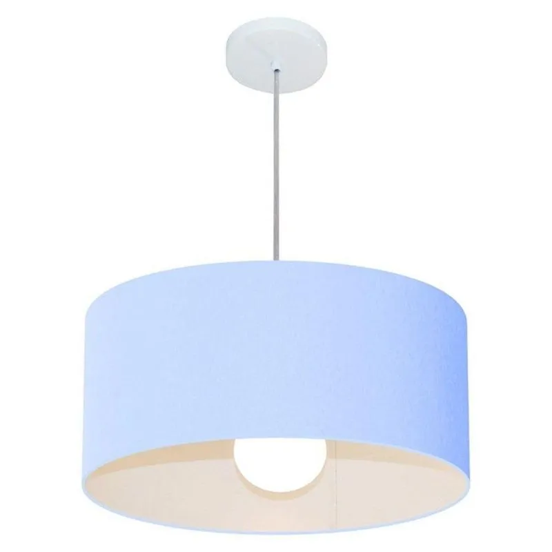 Lustre Pendente Cilíndrico Free Lux Para Mesa De Jantar, Sala, Quarto, Churrasqueira E Balcão. Azul-bebê Tam: 50x21cm