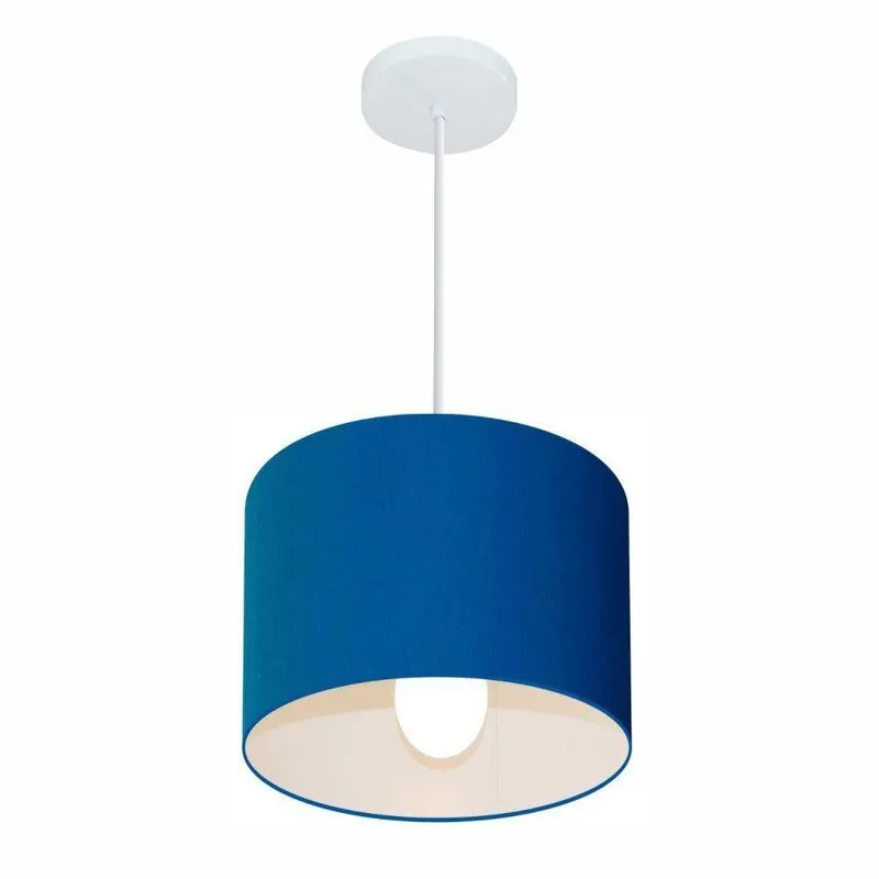 Lustre Pendente Cilíndrico MD-4054 Com Cúpula Em Tecido Bivolt Azul-Marinho Vivare Brasil Iluminação