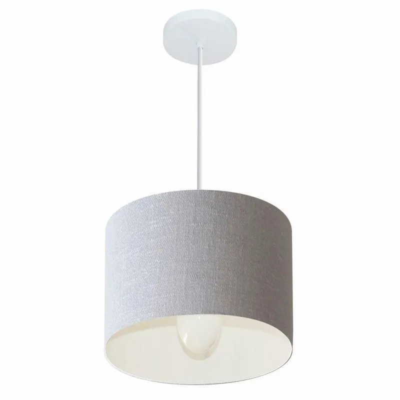 Lustre Pendente Cilíndrico MD-4054 Cúpula Em Tecido Bivolt Rústico-Cinza Vivare Brasil Iluminação