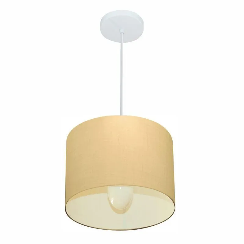 Lustre Pendente Cilíndrico MD-4054 Com Cúpula Em Tecido Bivolt Branco Vivare Brasil Iluminação