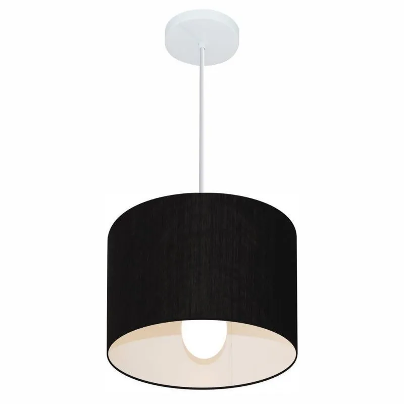 Lustre Pendente Cilíndrico MD-4054 Cúpula em Tecido 30x21cm Bivolt Preto Vivare Brasil Iluminação