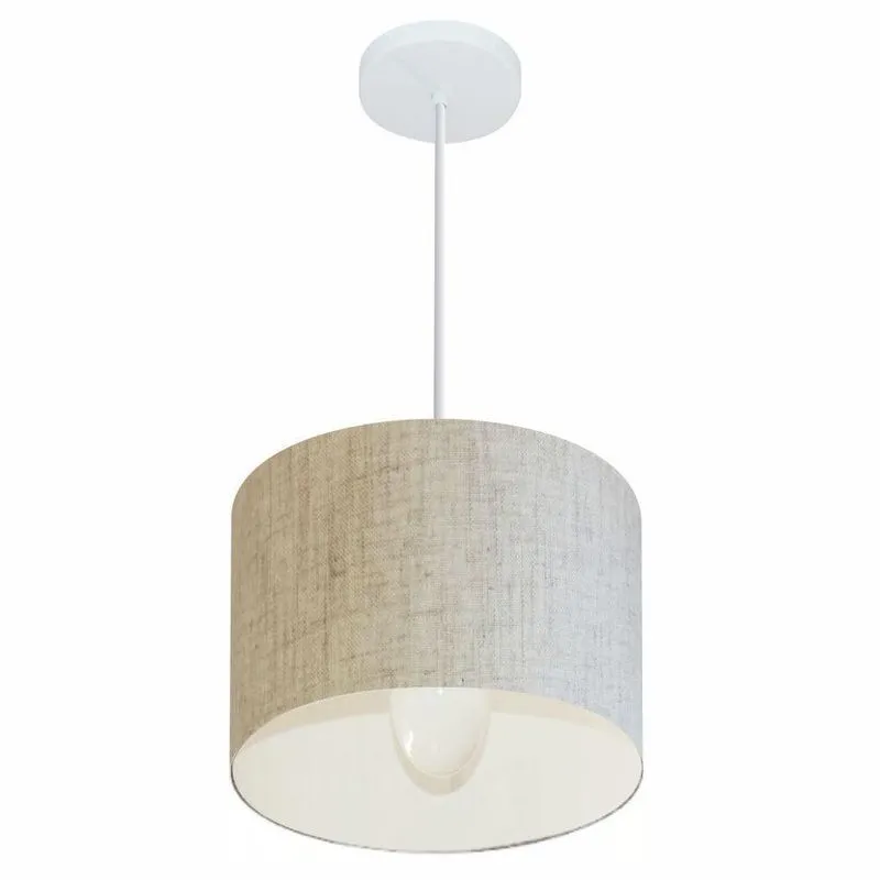 Lustre Pendente Cilíndrico MD-4054 Cúpula em Tecido 30x21cm Rústico-Bege Vivare Brasil Iluminação
