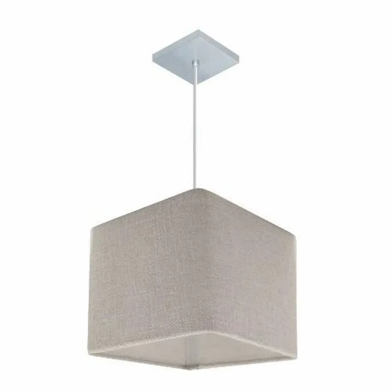 Lustre Pendente Quadrado Vivare Md-4058 Cúpula Em Tecido 21/25x25cm - Bivolt Cinza Claro 127/220v