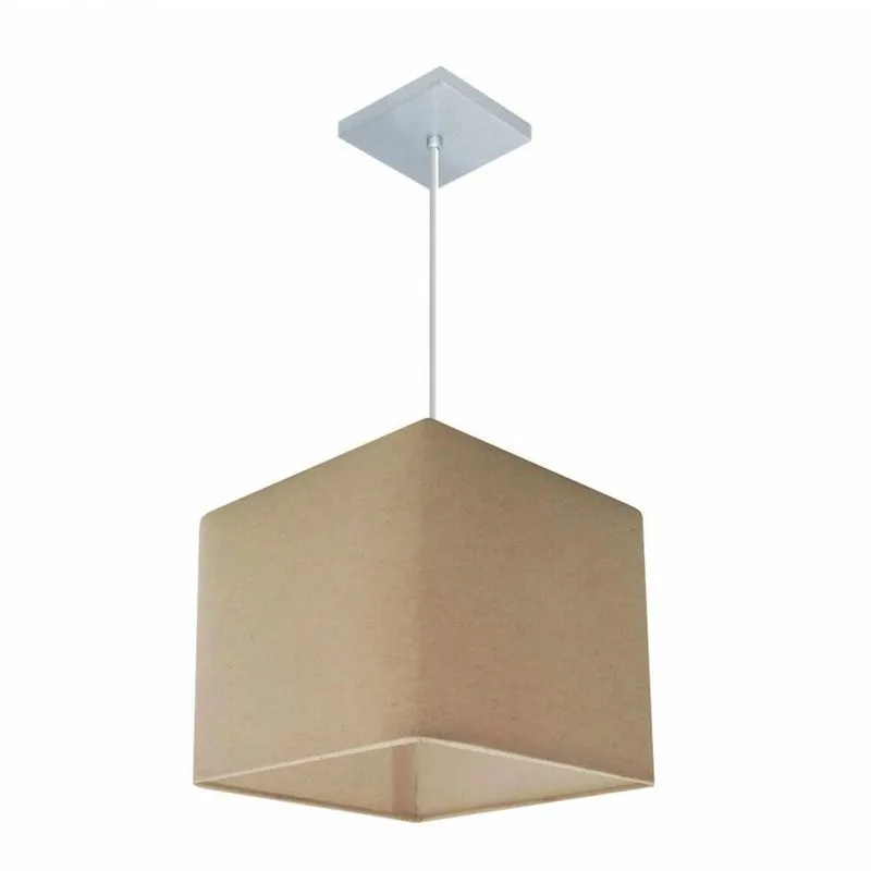 Lustre Pendente Quadrado Vivare Md-4058 Cúpula Em Tecido 21/25x25cm - Bivolt Algodão-crú 127/220v